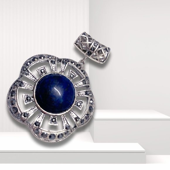 Antique Silver Genuine Lapis Lazuli Pendant for her Gemstone Pendant - Picture 7 of 11